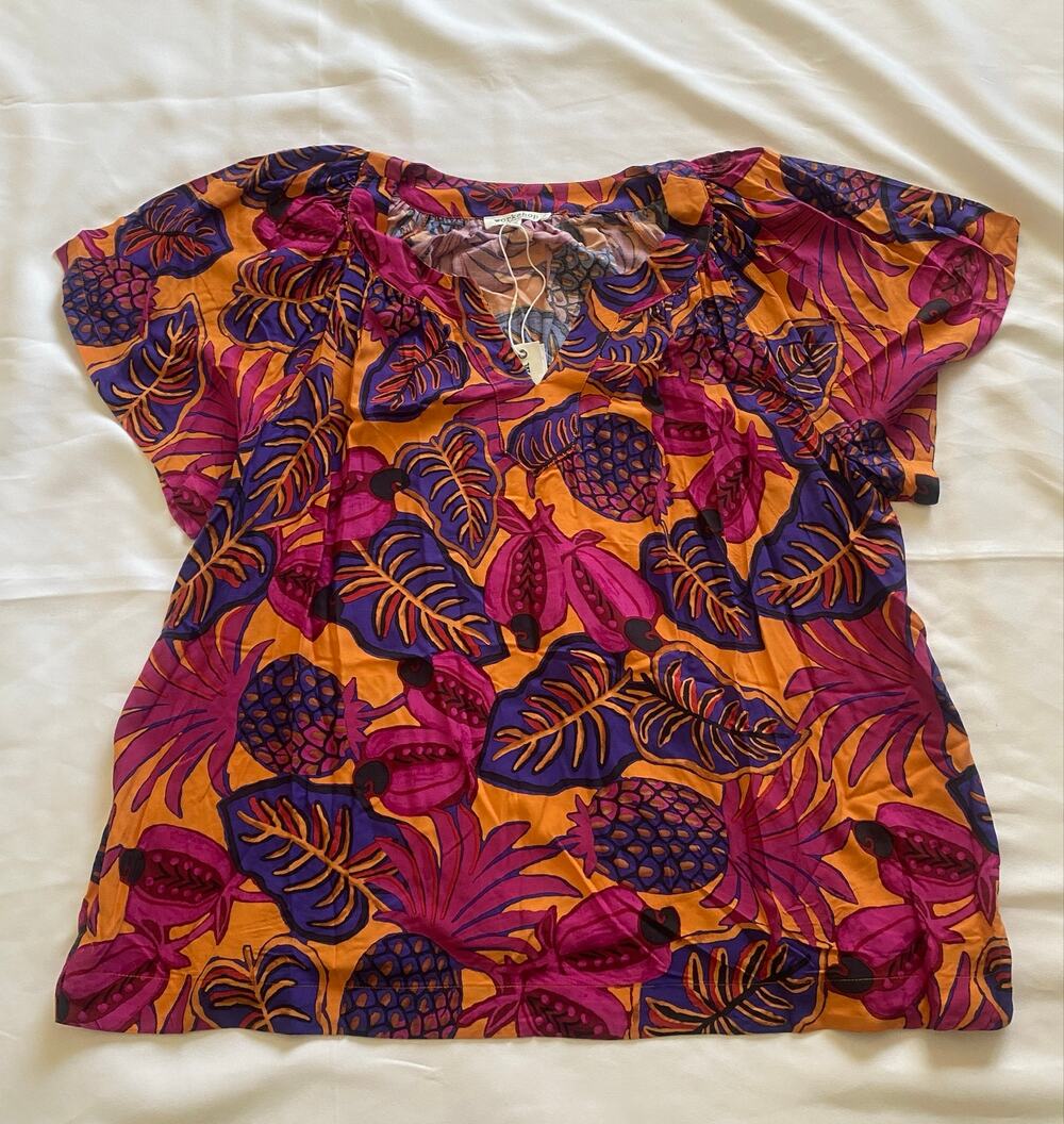 Workshop Republic Woman 2X Tropical Print Split Neck Peasant Top NWT Rayon Boho